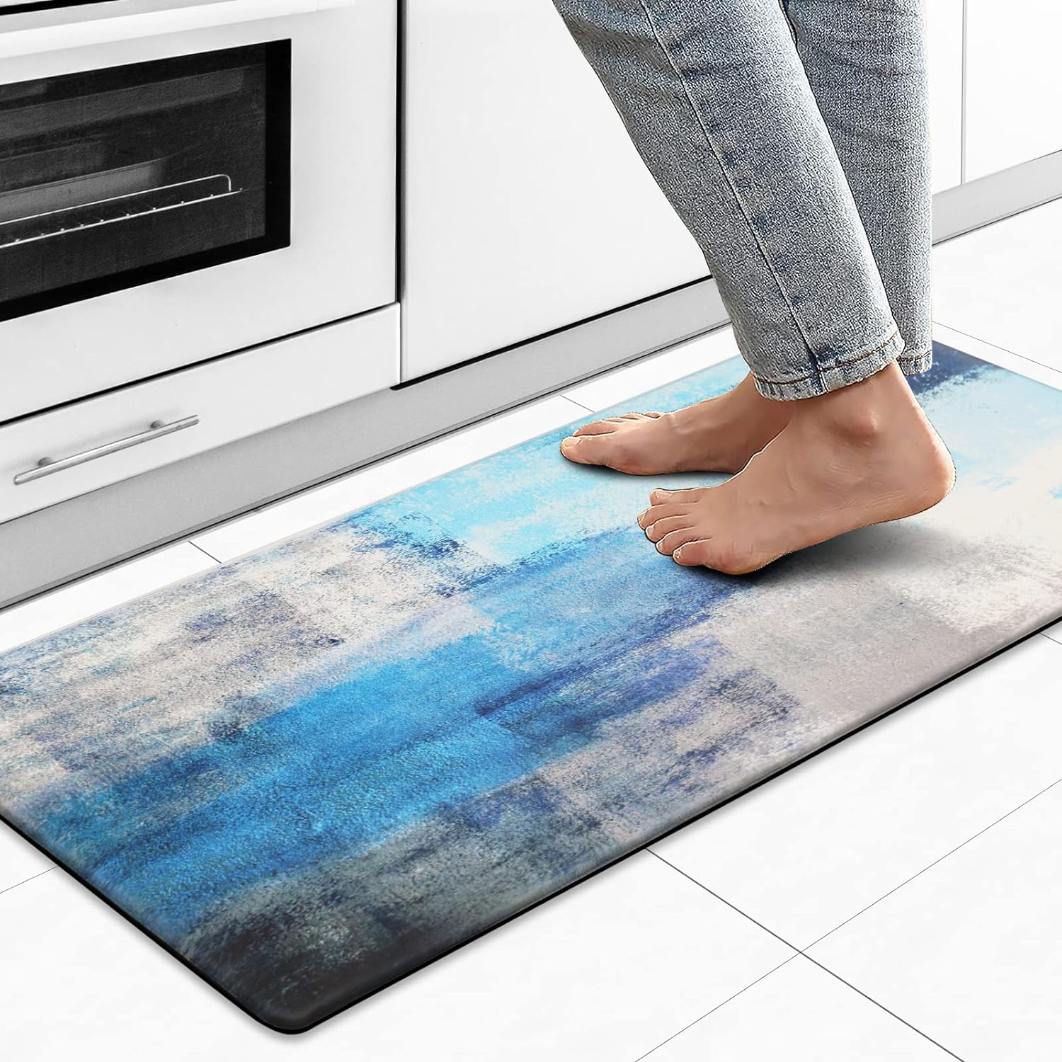 MAYHMYO Teal Kitchen Rugs Anti Fatigue Kitchen Floor Mat Cushioned Non Skid Waterproof Kitchen Runner Rug Turquoise Kitchen Rugs and Mats Memory Foam Kitchen Mats for Floor Laundry Office Sink��