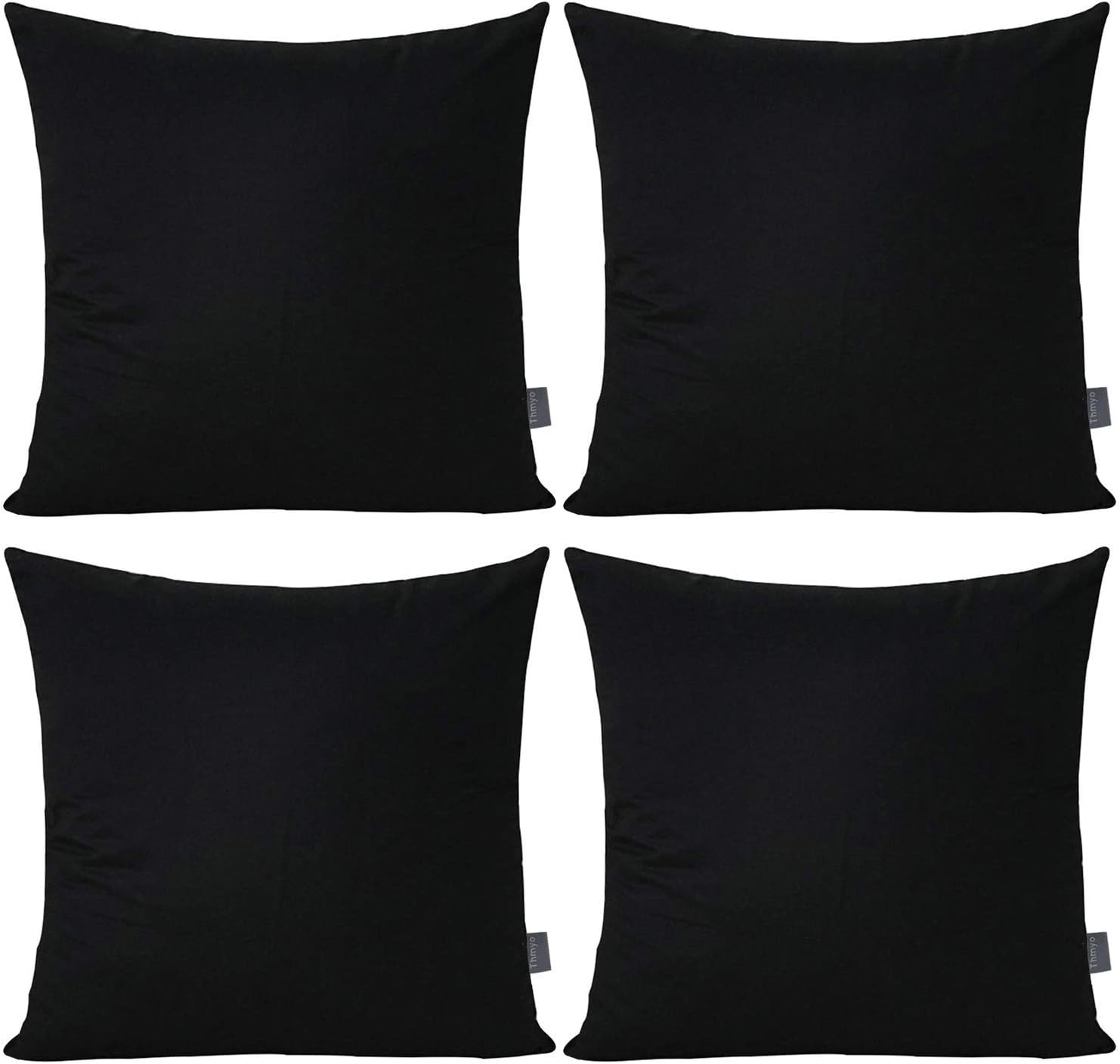 Thmyo 4-Pack 100% Cotton Comfortable Solid Decorative Throw Pillow Case Square Cushion Cover Pillowcase Sublimation Blank Pillow Covers DIY Throw Pillowcase for Sofa Bedroom(18x18 inch/45x45cm,Black)