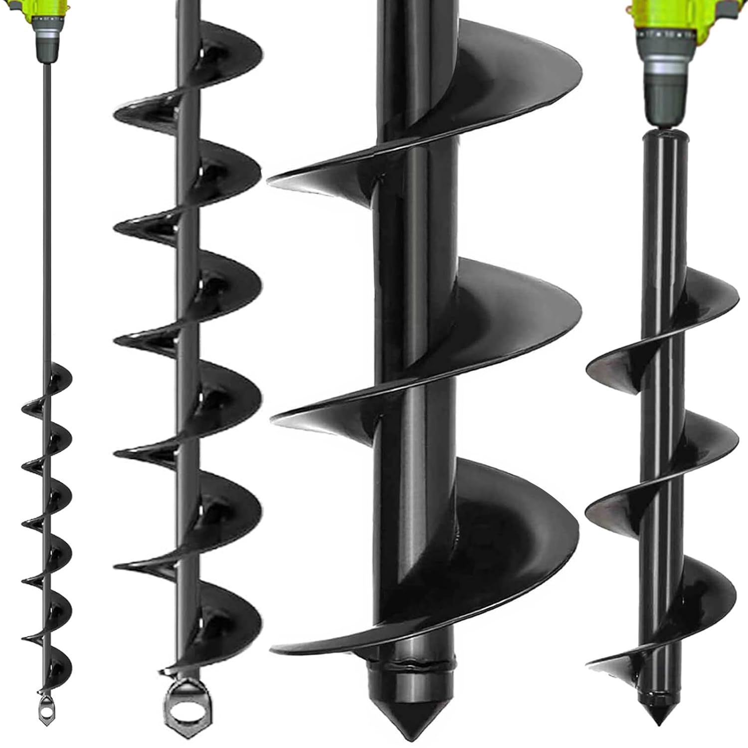 Auger Drill Bits for Planting 3x16.5in and 2x32in Solid Shaft Plant Flower Bulb Auger Spiral Hole Drill Rapid Planter Earth Post Umbrella Hole Digger for 3/8Hex Drive Drill (2, 3x16.5+2x32in)