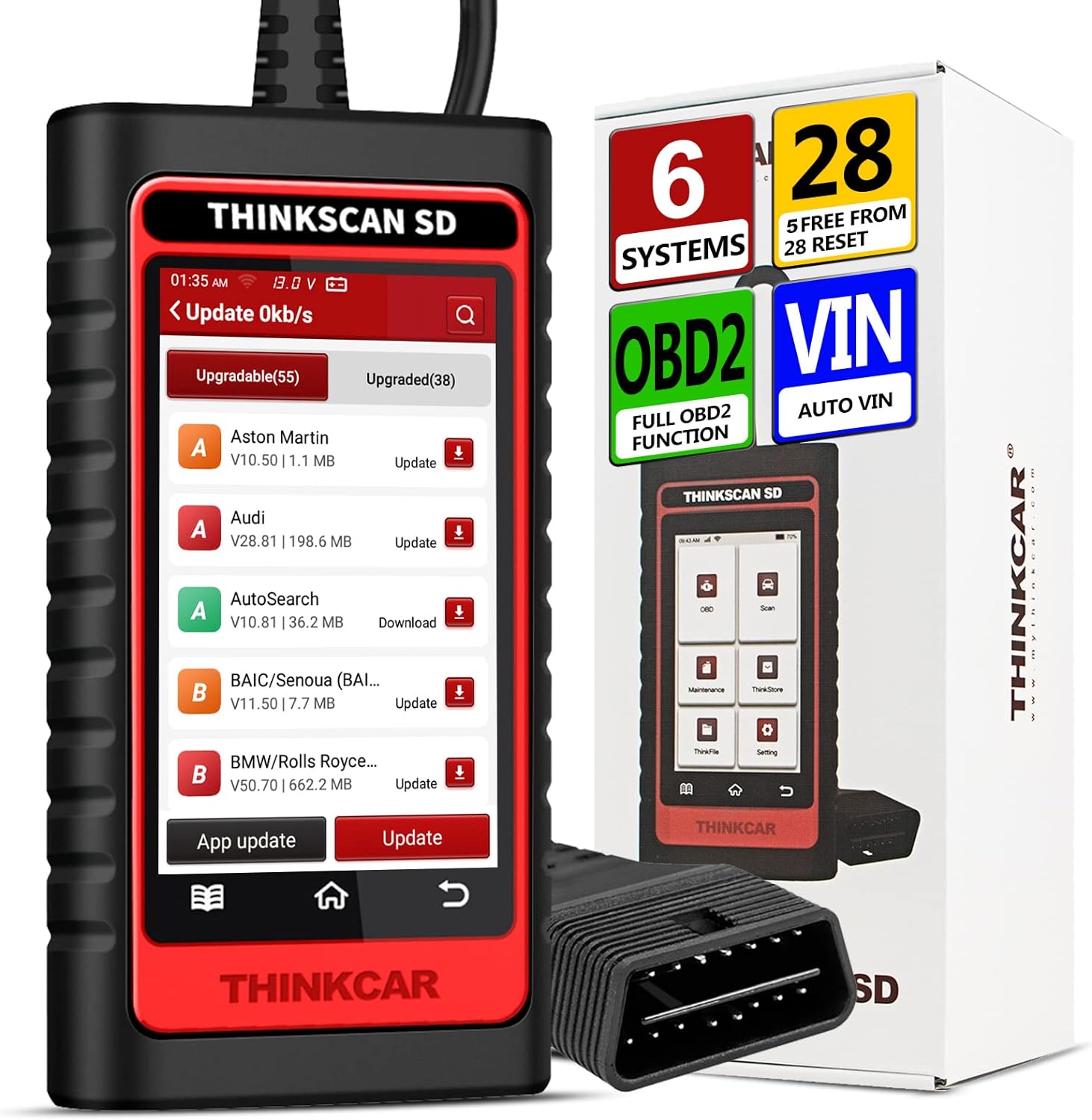 THINKCAR SD6 Scan Tool Engine TCM ABS SRS BCM IC OBD2 Scanner with 28 Reset(5 Free Optional) Car Diagnostic Tools with Oil SAS IMMO TPMS Reset AutoVIN Automotive Code Reader WiFi Free Lifetime Update