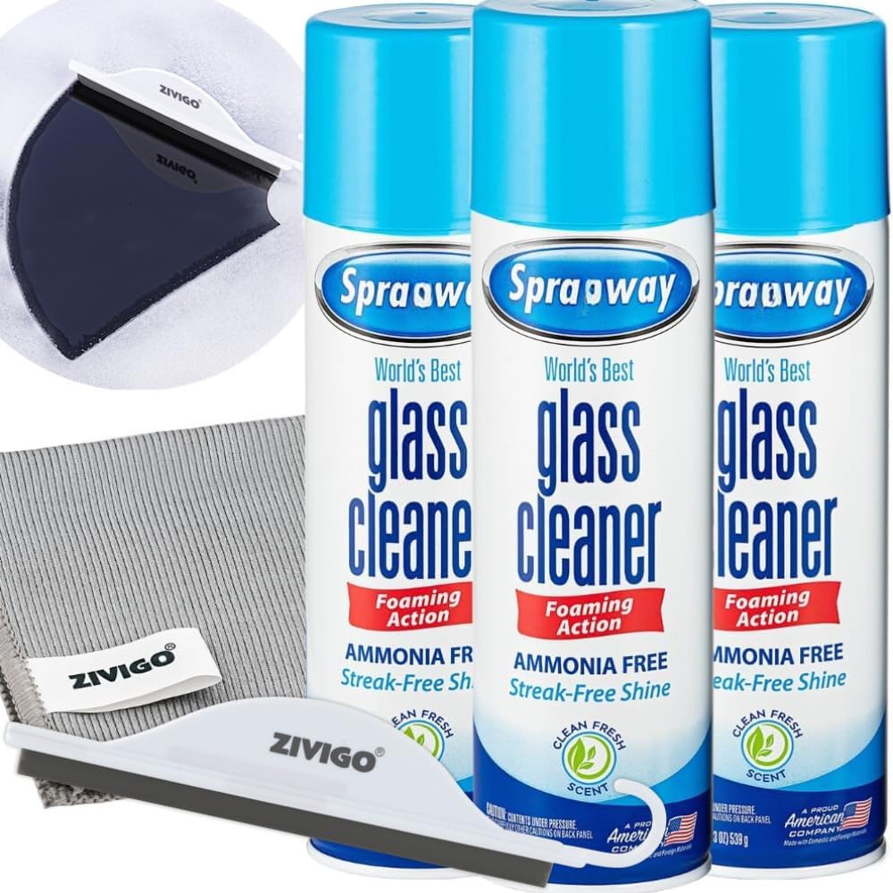 Sprayway-Glass Cleaner, Foam Action, 19 Fl Oz, (3 Pack) - Bundle With 1 Zvigo-Microfiber Cleaning Cloth And 1 Window Squeegee, Duvilo,