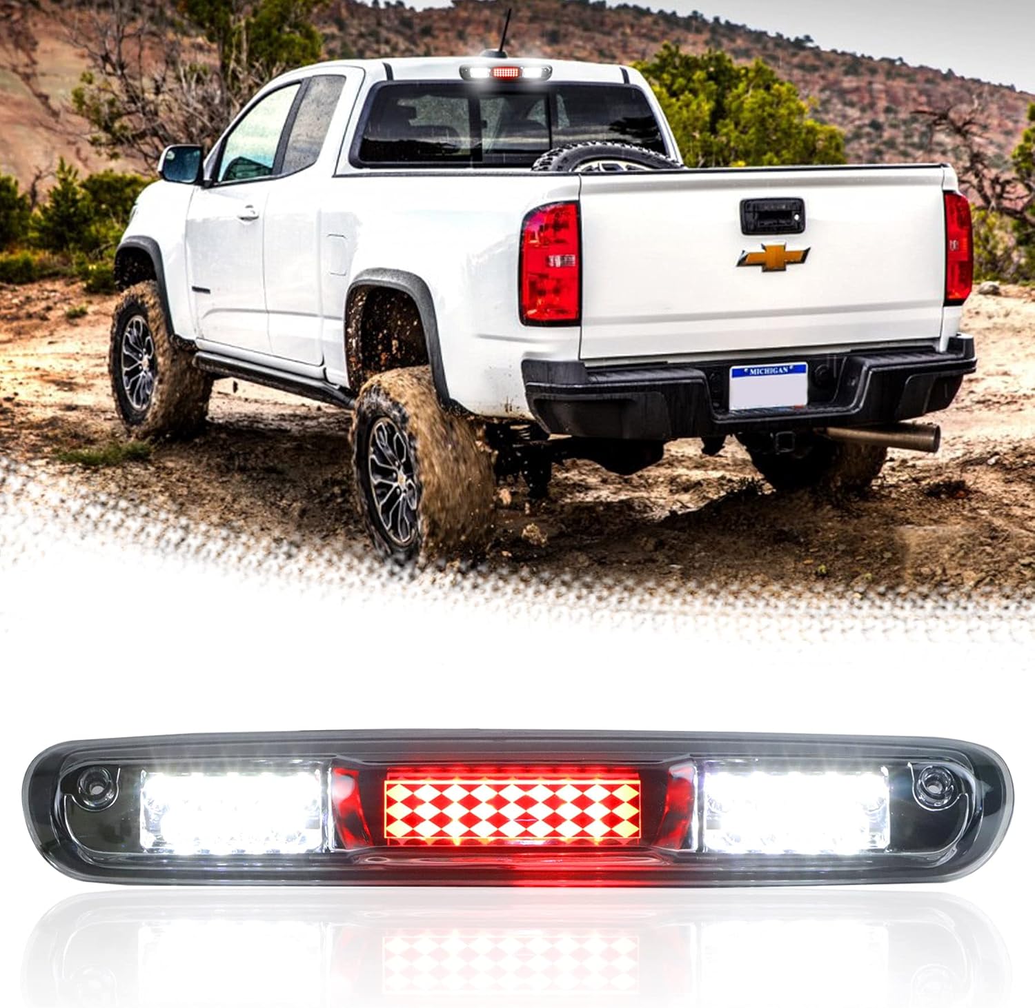 for 2007-2013 Chevy Silverado/GMC Sierra 1500 2500HD 3500HD, LED 3rd Third Brake High Mount Light Cargo Light Stop Lamp (Chrome Housing Clear Lens)