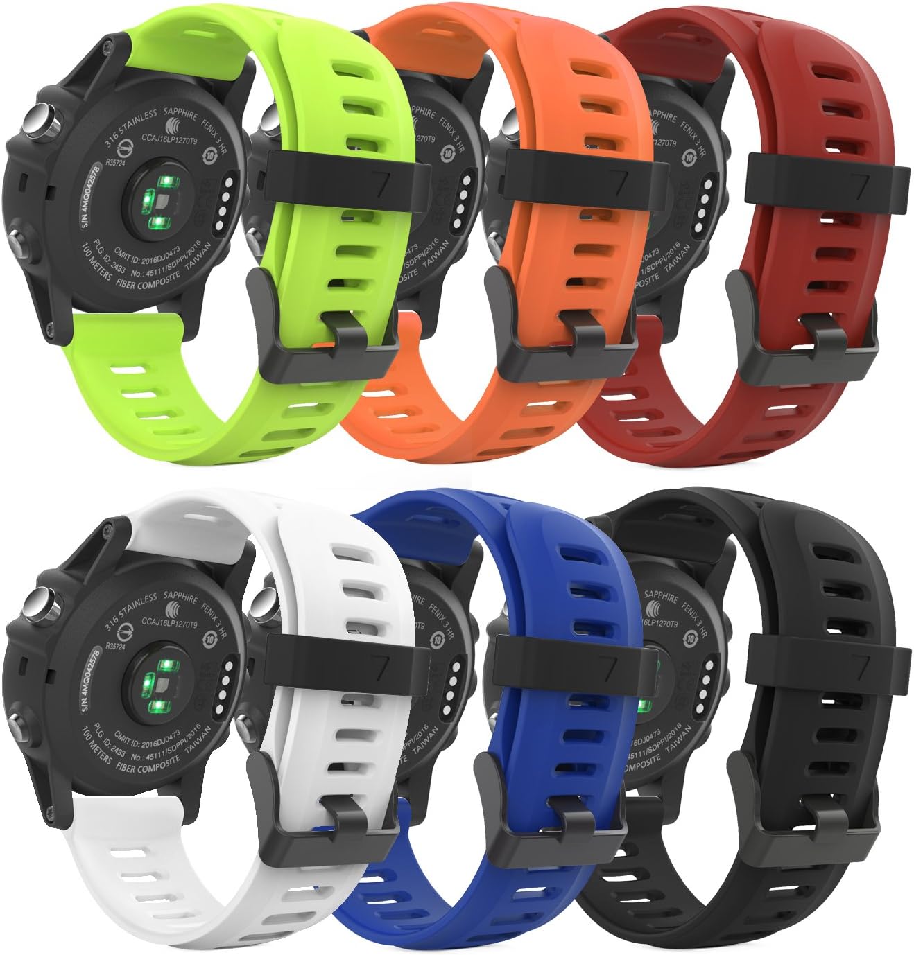 MoKo Band Compatible with Garmin Fenix 3, [6PCS] Soft Silicone Replacement Watch Band for Garmin Fenix 3/Fenix 3 HR/Fenix 5X/5X Plus/D2 Delta PX/Descent Mk1 - Multi Colors