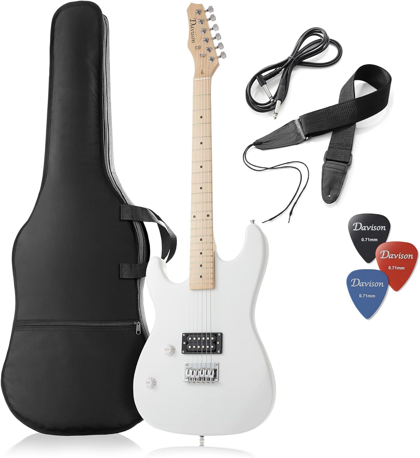 39 Full Size Electric Guitar in White - Left Handed Beginner Kit with Gig Bag and Accessories