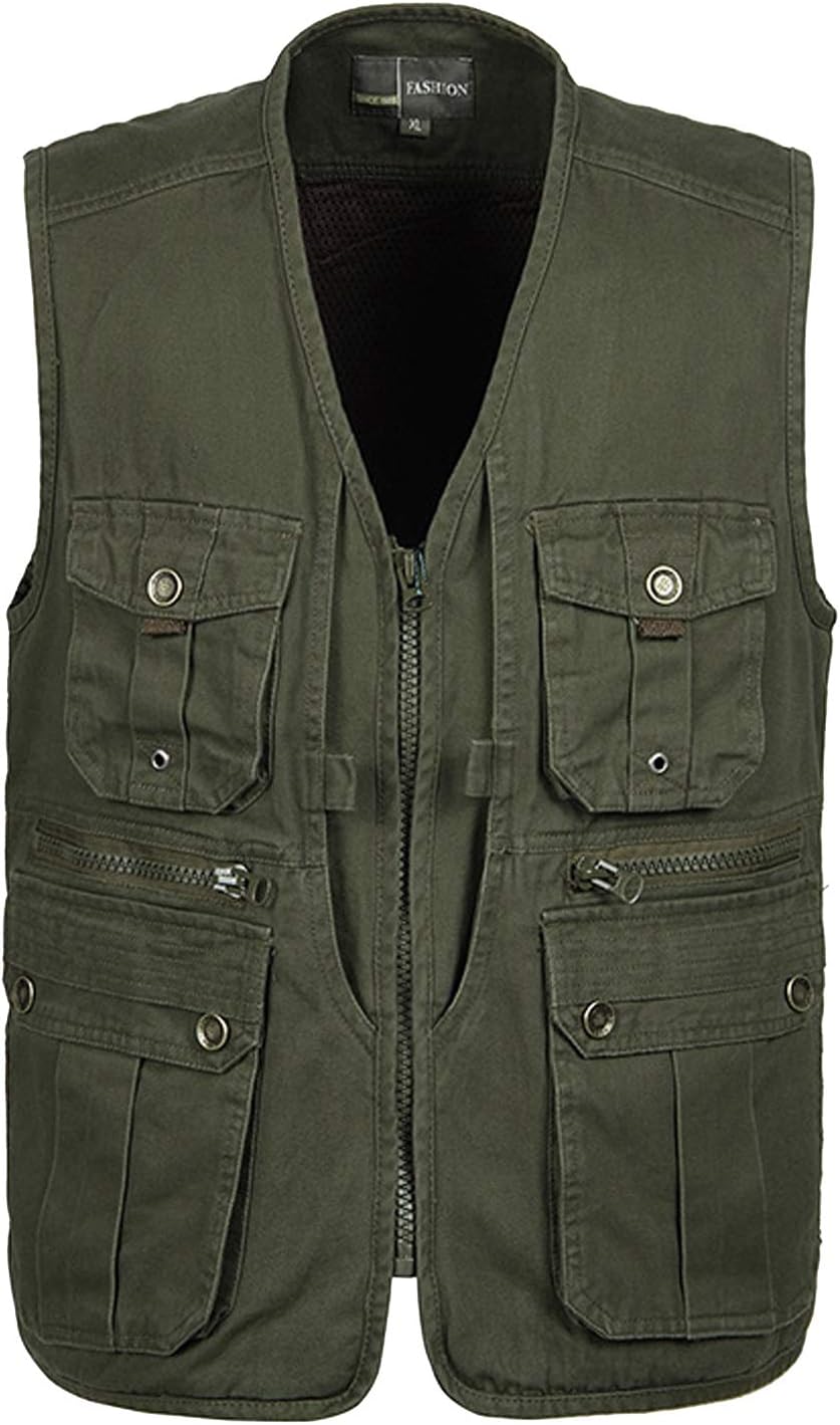 Flygo Mens Casual Outdoor Work Utility Safari Fishing Travel Vest with Pockets