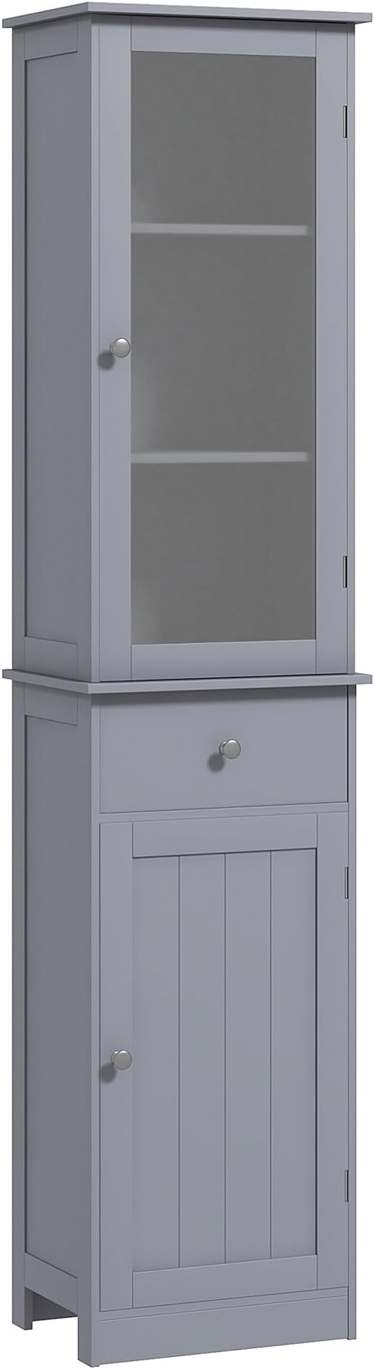 kleankin Slim Bathroom Storage Cabinet, Tall Bathroom Cabinet, Narrow Linen Tower with Acrylic Door, Drawer and Shelves, Gray