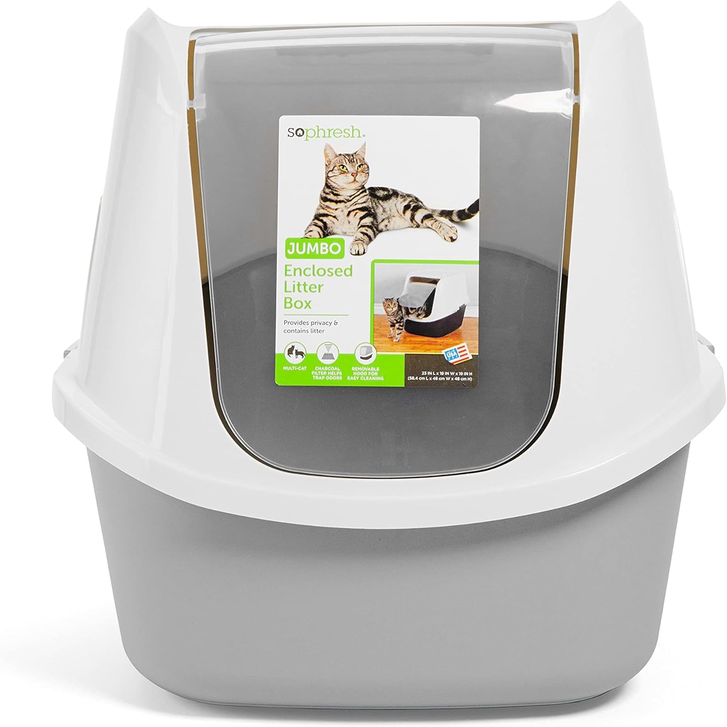 So Phresh Grey Jumbo Enclosed Cat Litter Box, 23" L X 19" W X 19" H