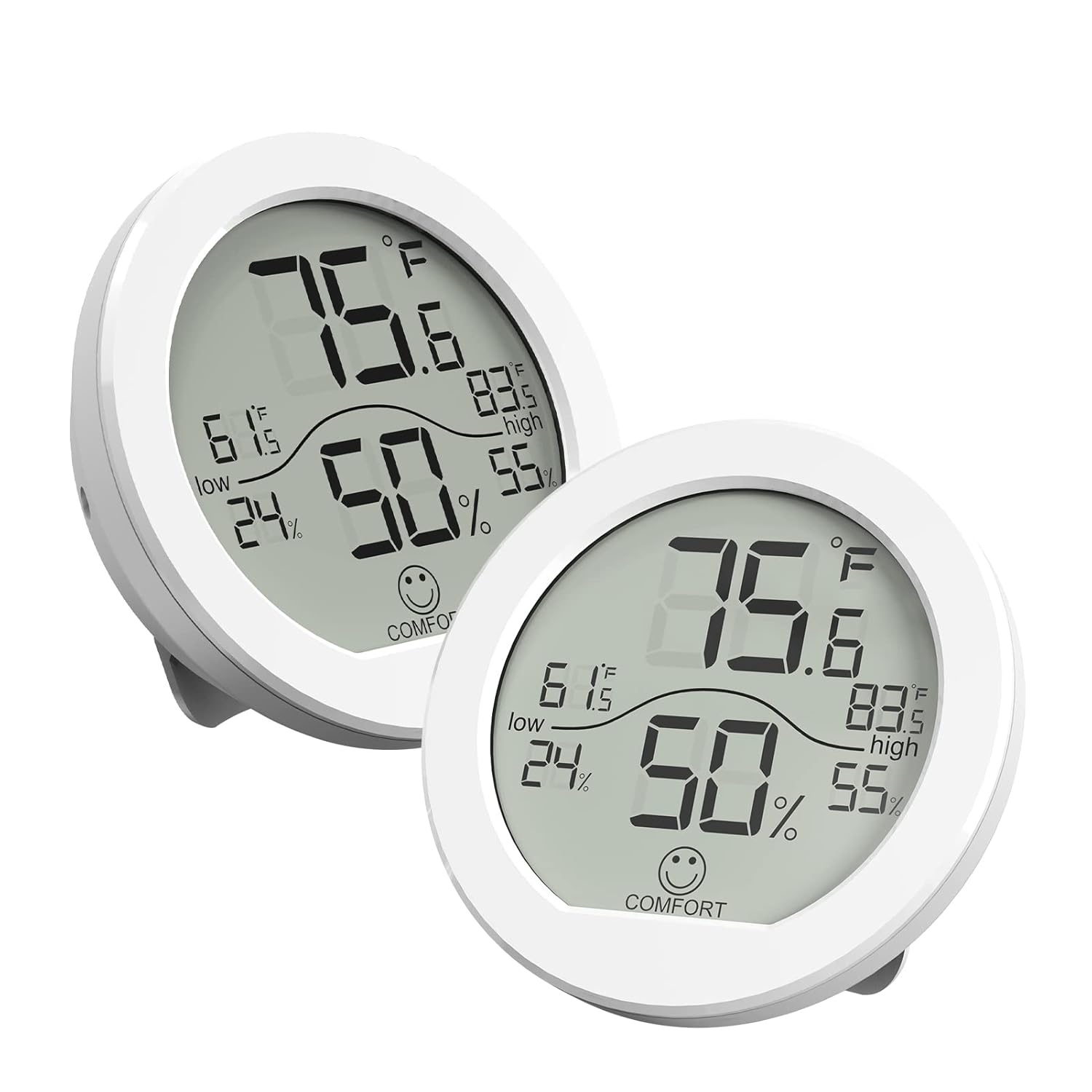 SECRUI Hygrometer Thermometer for Room Temperature Humidity Meter Indoor Thermometer Accuracy Calibration LCD Temperature Sensor with Maximum and Minimum Records, TH1, White, 2 Pack