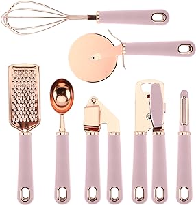 COOK With COLOR 7 Pc Kitchen Gadget Set Copper Coated Stainless Steel Utensils with Soft Touch Pink Handles