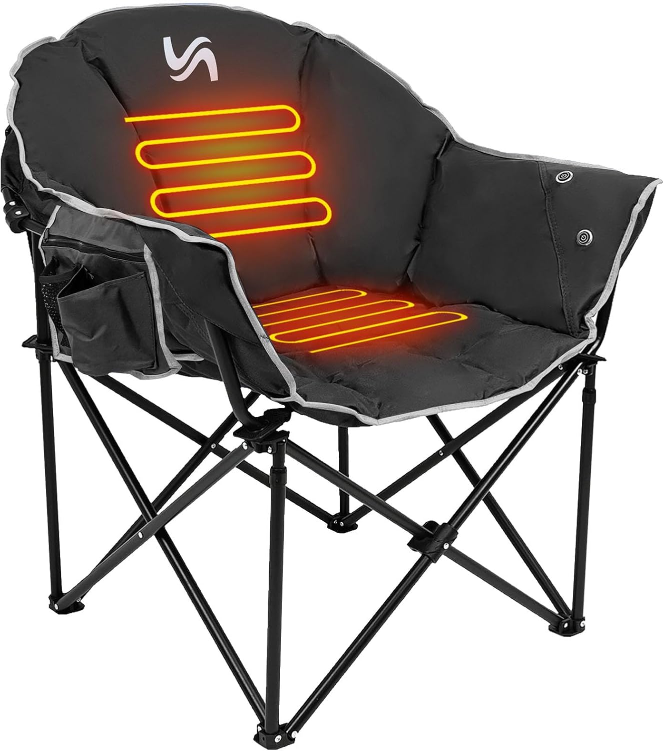 LILYPELLE Oversized Heated Camping Chair, Patio Lounge Chairs with 3 Heat Levels, Portable Folding Heated Chair Round Moon Saucer Folding Lawn Chair Outdoor Chair for Camping, Lounge Patio