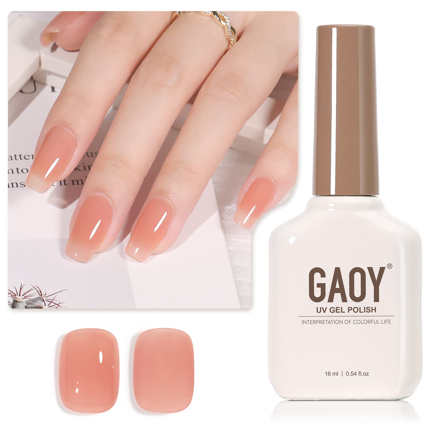 GAOY Jelly Neutral Gel Nail Polish, 16ml Pink Nude Peach Translucent Color 1300 UV Light Cure Gel Polish for Nail Art DIY Manicure and Pedicure at Home