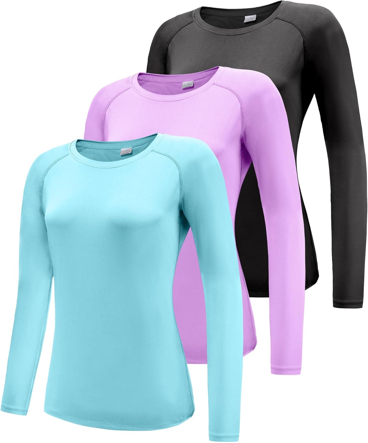 Women' 3 Pack Long Sleeve Workout Running Shirts, UPF 50+ Sun Protection Shirts, Athletic Exercise Gym Yoga T-Shirts Tops