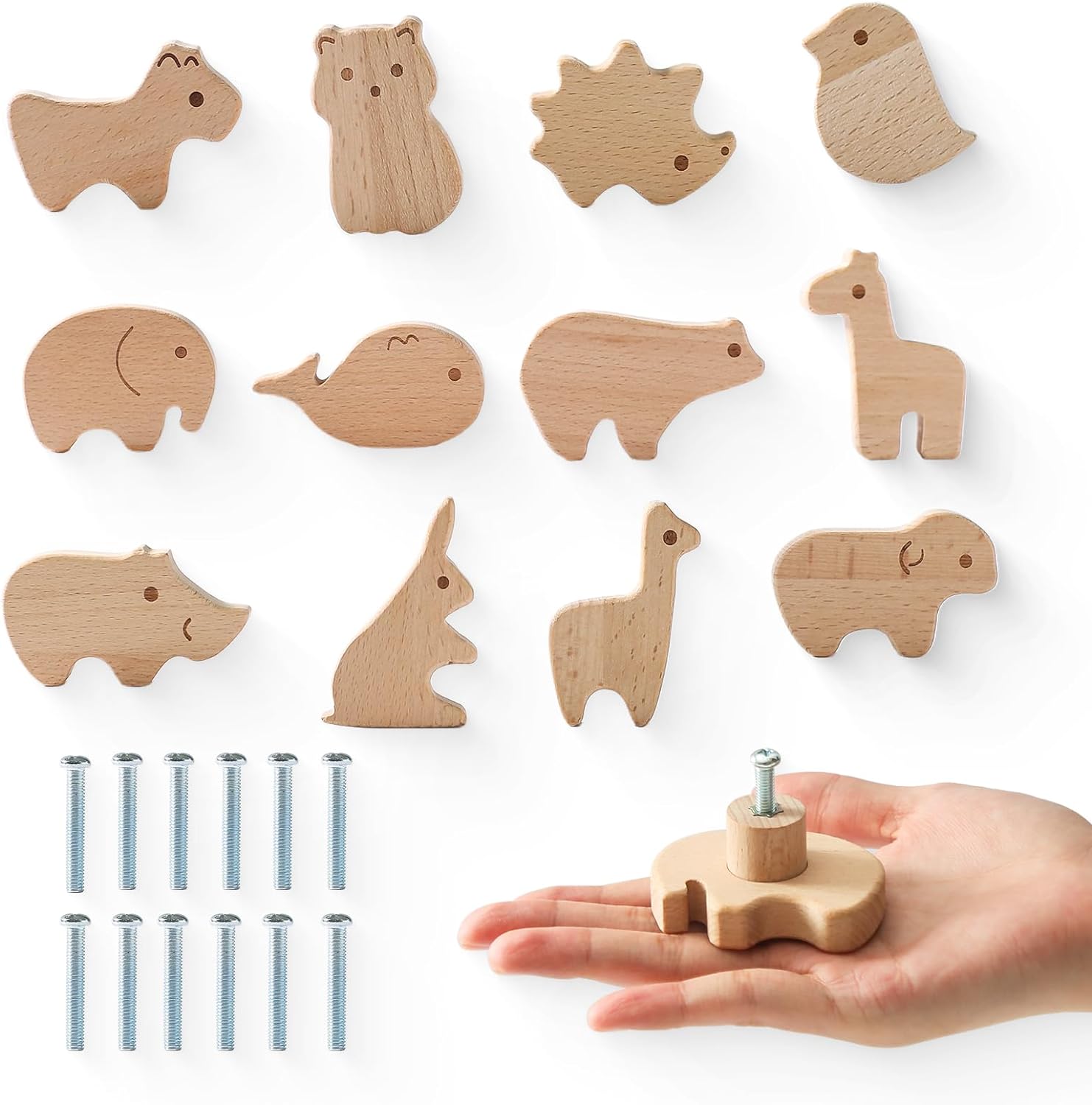 Youuys Wooden Animal Cabinet Knobs Decorative Wood Dresser Knobs Natural Wild Animal Drawer Pulls with Screws Jungle Sea Zoo Animals Drawer Knobs Kids Suitable for Cabinets Furniture ��12 Sets��