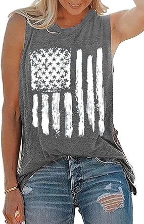 American Flag Tank Tops Women Patriotic Shirt USA Flag Sleeveless T-Shirt 4th of July Tee Tops