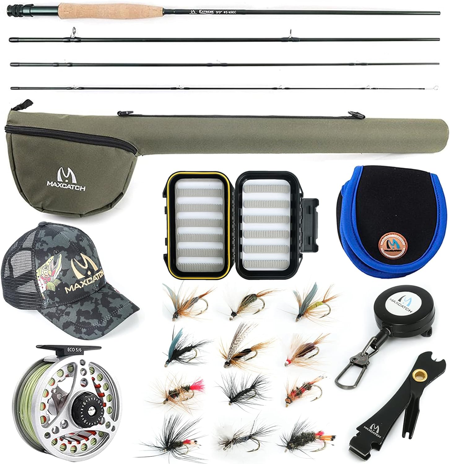 M MAXIMUMCATCH Maxcatch Extreme Fly Fishing Combo Kit 3/5/6/8 Weight, Starter Fly Rod and Reel Outfit, with a Protective Travel Case