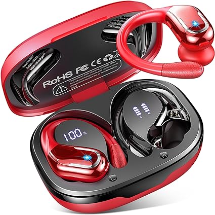 Wireless Earbud, 75Hrs Bluetooth 5.3 Headphones IP7 Waterproof for Sport, Running Wireless Earphones with ENC Noise Canceling Mics, Deep Bass Over Ear bud with Earhooks for Android, iOS, Workout, Gym