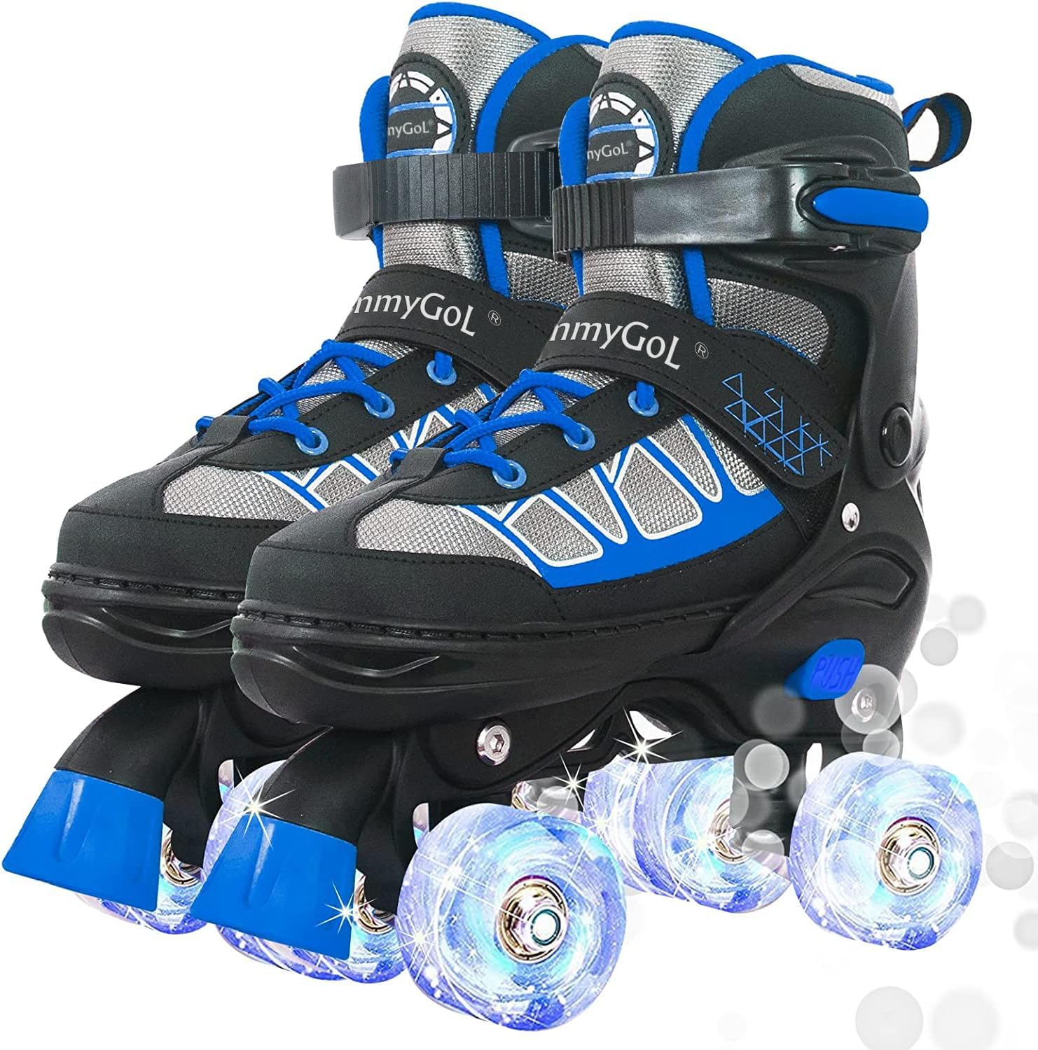 MammyGol Roller Skates for Kids Boys Girls, Adjustable Quad Skates with Light Up Wheels for Toddler Little Kids Ages 6-12, Beginners Outdoor Sports