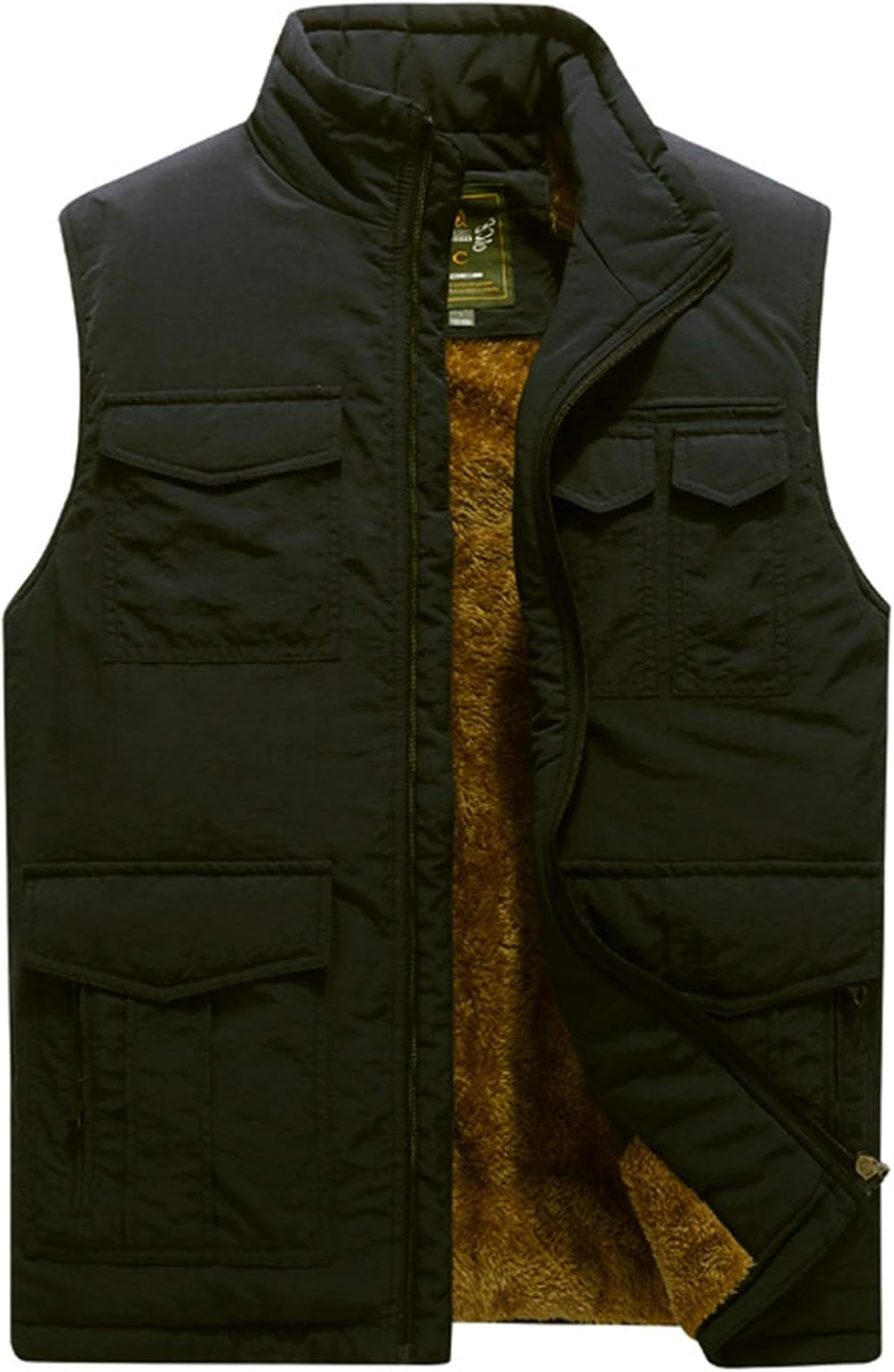 Flygo Men' Winter Warm Outdoor Padded Puffer Vest Thick Fleece Lined Sleeveless Jacket (05 Black, Large)