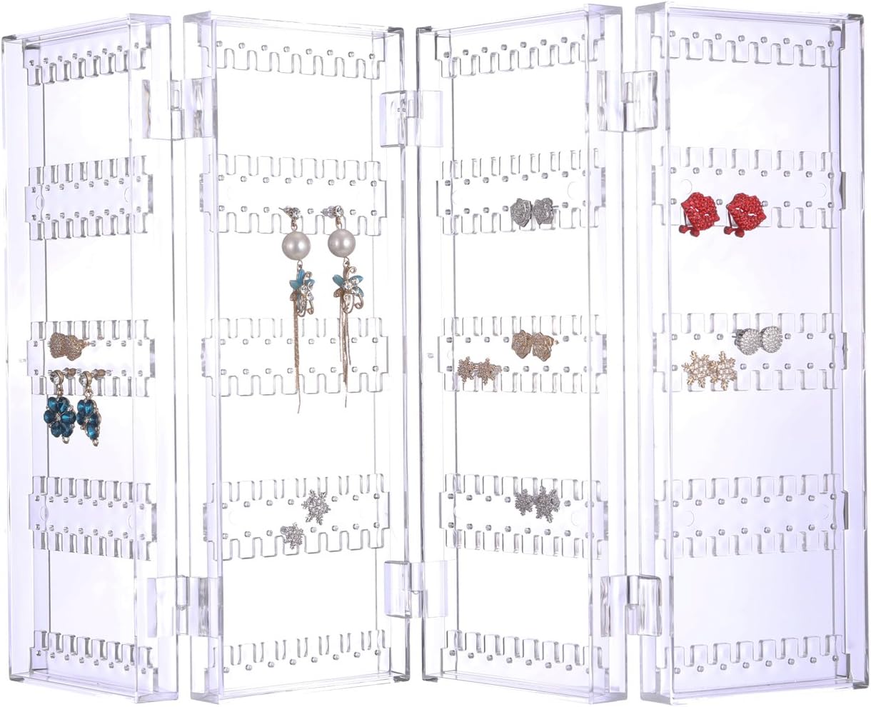 Sooyee Acrylic Earring Holder Organizer,256 Holes 5 Tiers Stud Organizer,4 Doors Foldable Necklace Jewelry Display Stands for Selling,Clear