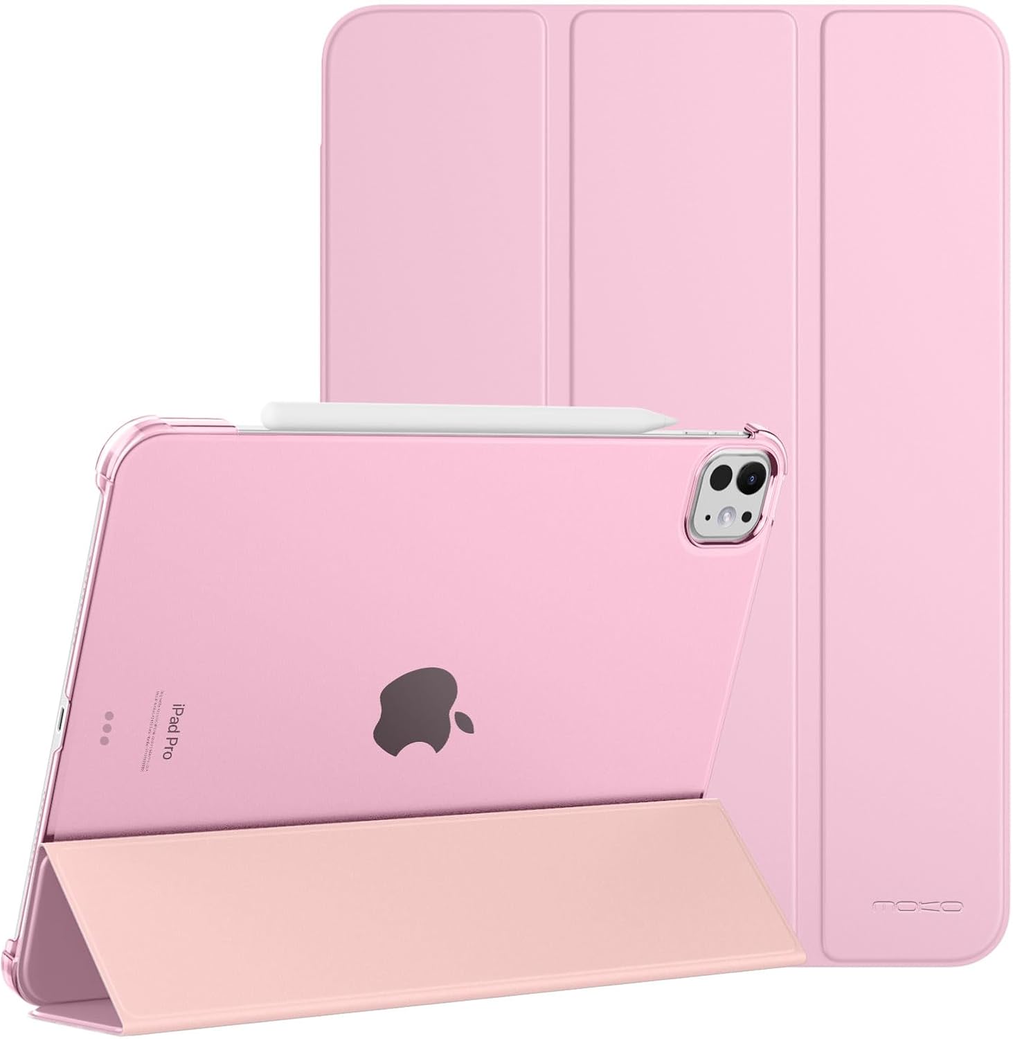 MoKo for iPad Pro 13 Inch Case M4 2024 (7th Gen), Ultra Slim Stand Case with Hard PC Translucent Back Shell Cover for iPad Pro 2024 Model (A2925/ A2926/A3007), Support Apple Pencil Pro, Nosegay Pink