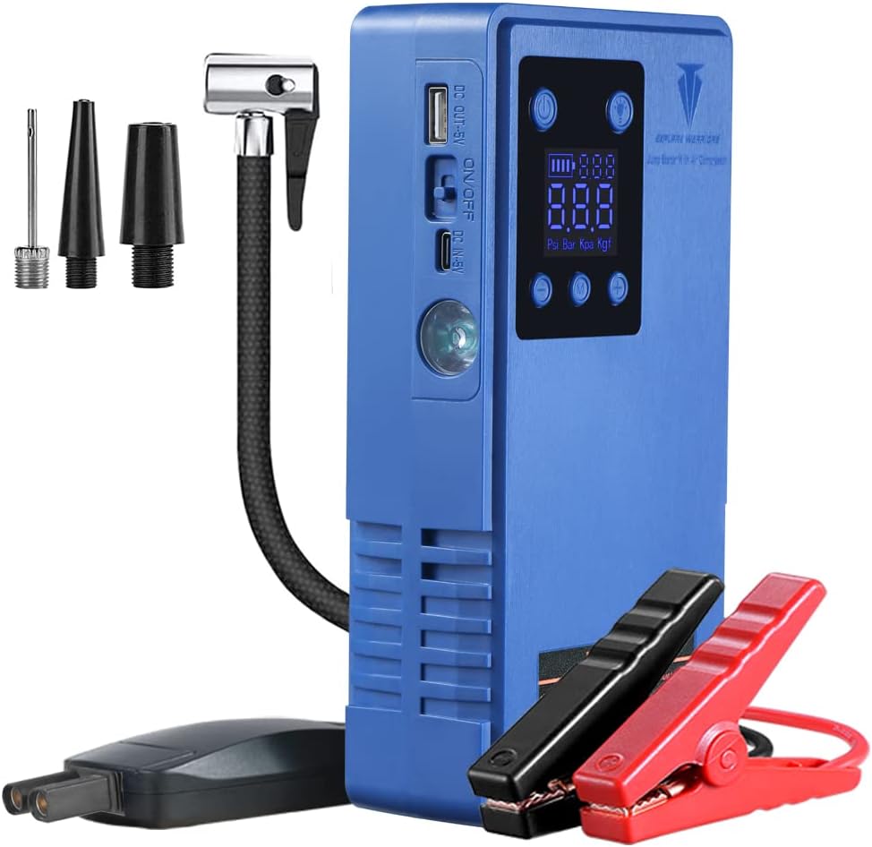 Car Jump Starter with Air Compressor, wireless Tire Inflator with Digital Screen Pressure Gauge 12V Auto Battery Booster