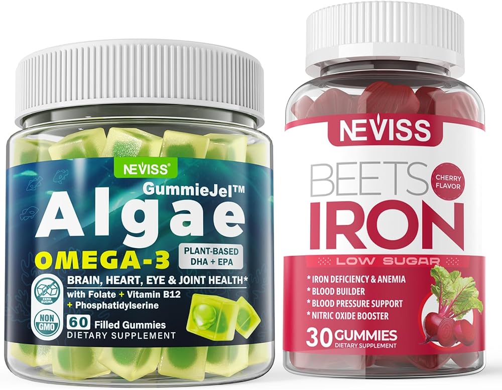 Vegan Omega 3 Gummies 1000mg+Iron Supplement 12.5mg