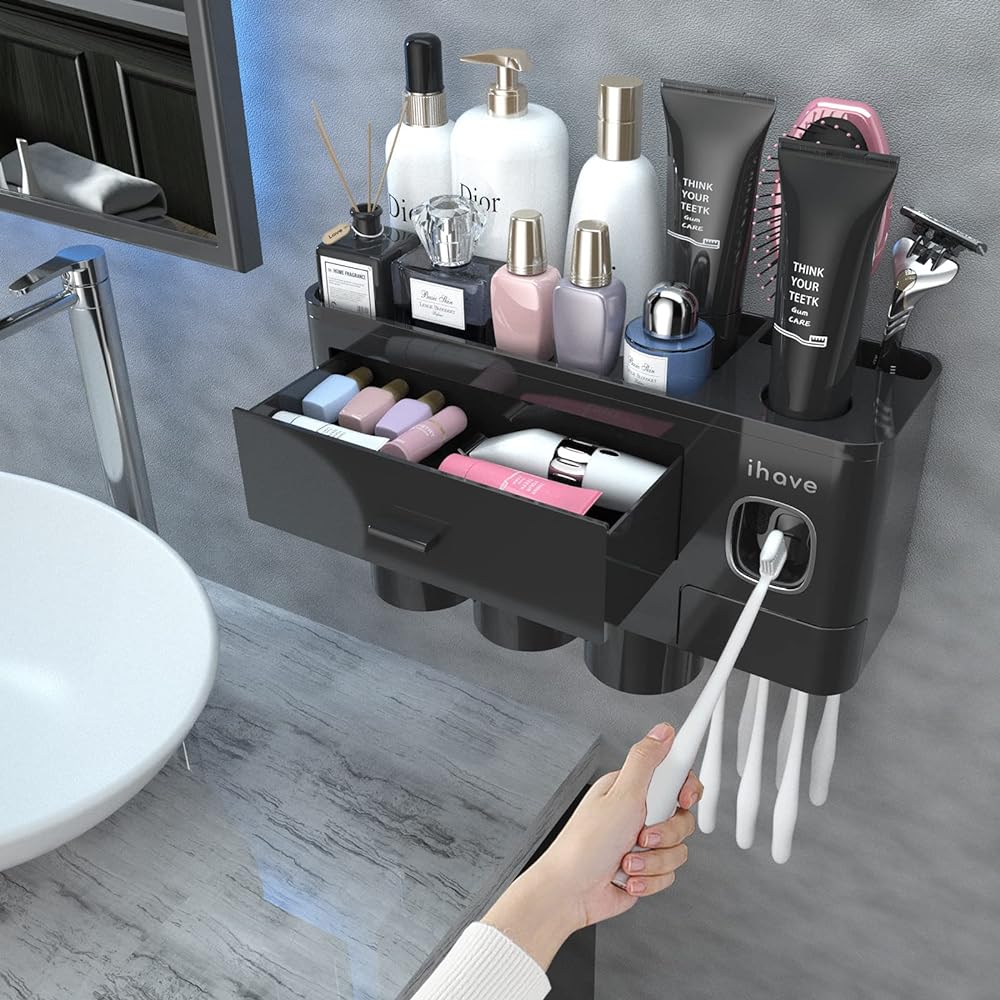 This is really cool and functional! Keeps everything nice and organized and my bathroom counter is no longer cluttered with everything. The toothpaste dispenser is SO helpful - just put the toothpaste tube in at the top and you press your toothbrush against the lever below and a perfect amount comes right out 😀It comes with a sticky strip to attach it to the wall but it didnt stay put. Maybe it was due to the texture of my wall but I ended up using some anchors and screwing it directly into the wall.Definitely recommend this if youre looking to organize your toiletries and such 👍👍