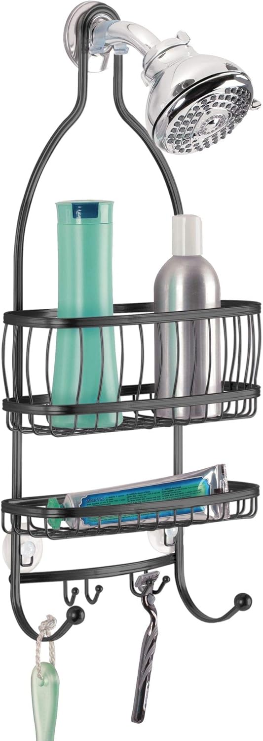 iDesign Metal Extra-Wide Hanging Caddy and Bathroom Shower Organization The York Collection, 10 x 4 x 22, Matte Black