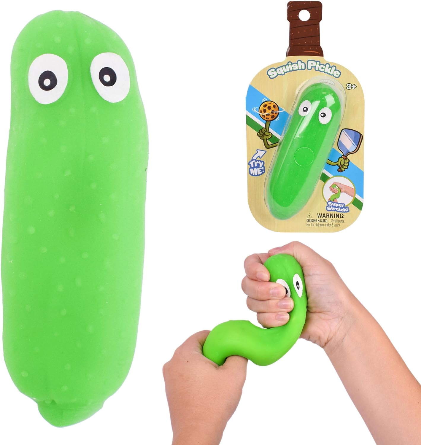 Squishy Pickle, Extra Large 5.5 Stretchy Stress Relief Toy, Gag Gift Funny Adult, Stress Ball, Pickle Ball, Food Fidget Sensory Toy for Kids, 3 