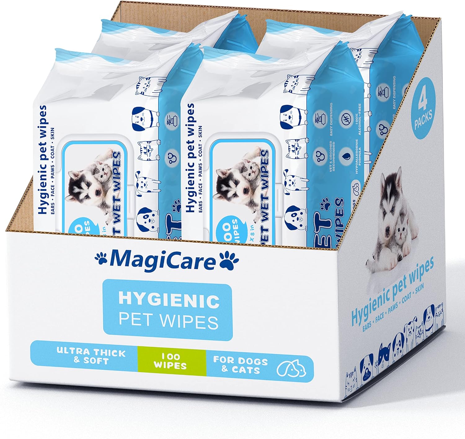 MAGICARE Pet Wipes  400 pcs Dog Wipes  8x8 Inch Unscented Dog Paw Cleaner Wipes for Body, Ears, Face, and Skin  Ultra Thick & Soft with Hypoallergenic Formula  Ideal Pet Wipes for Dogs & Cats