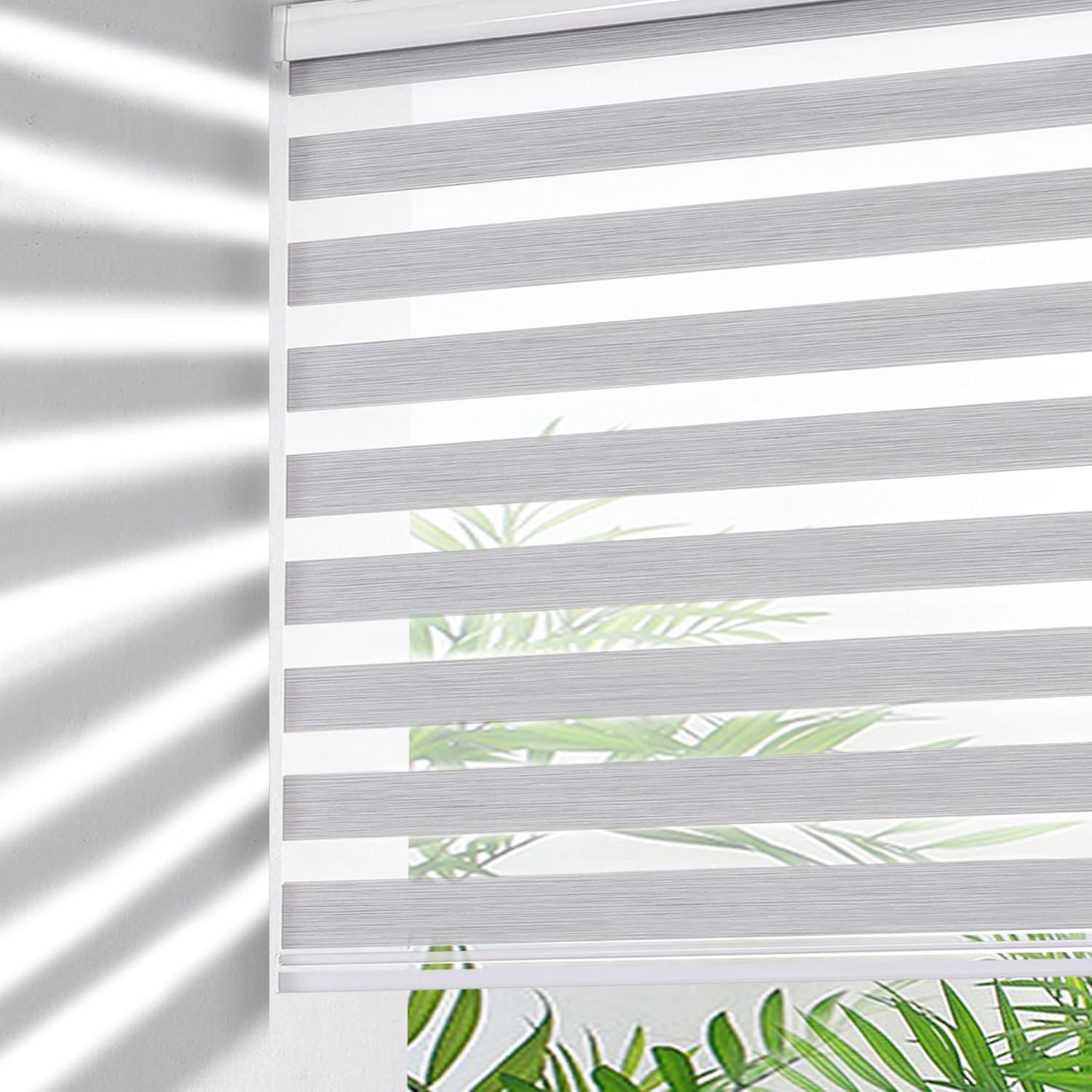 GENIMO Zebra Blinds for Windows, Dual Layer Roller Window Shades, Sheer Window Treatments Privacy Light Control for Day and Night, Mini Blinds for Home, Office, Easy to Install, Grey, 20 W X 72 H