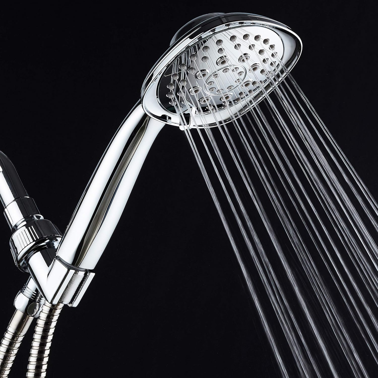 AquaDance, Chrome Luxury Square 6-setting High-Pressure Hand Extra-Long 72 Stainless Steel Hose, Bracket, Solid Brass Fittings, Finish. Premium Handheld Shower Head from Top American