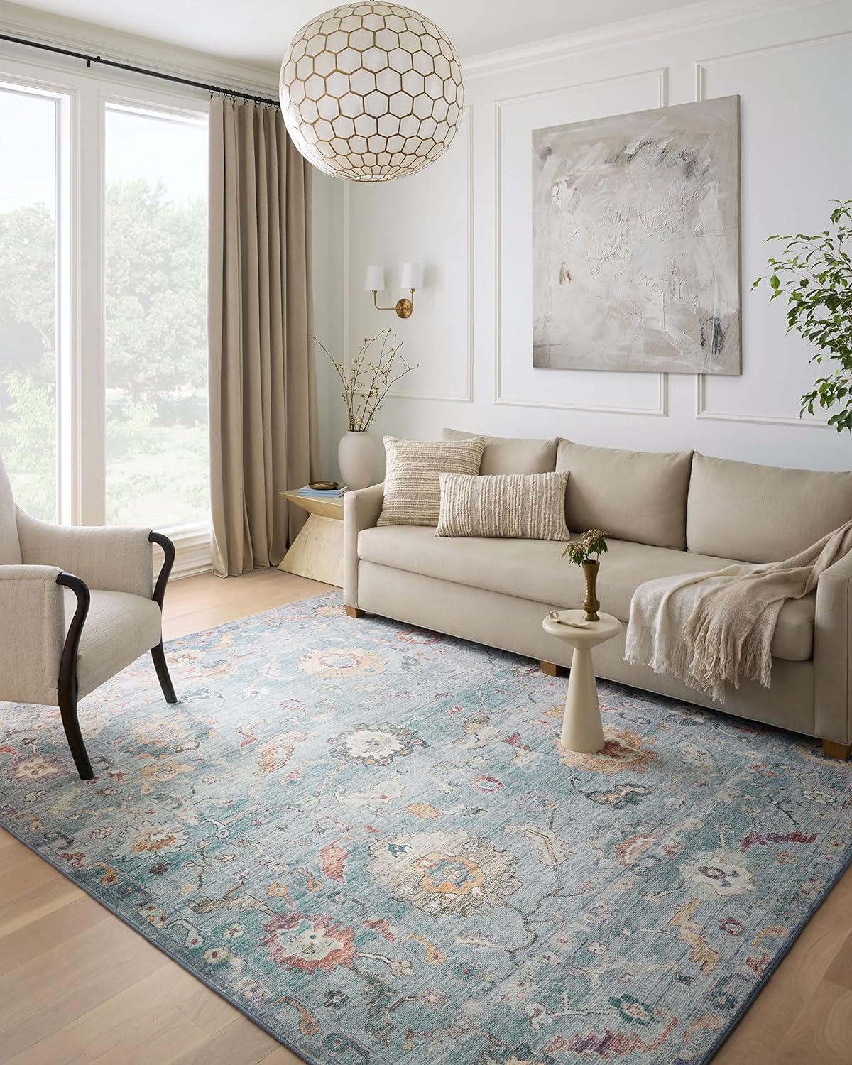 Loloi II Margot Collection MAT-06 Denim / Multi 7'-6 x 9'-6, 3.8 Thick, Area Rug, feat.CloudPile, Soft, Durable, Printed, Medallion, Low Pile, Non-Shedding, Easy Clean, Living Room Rug