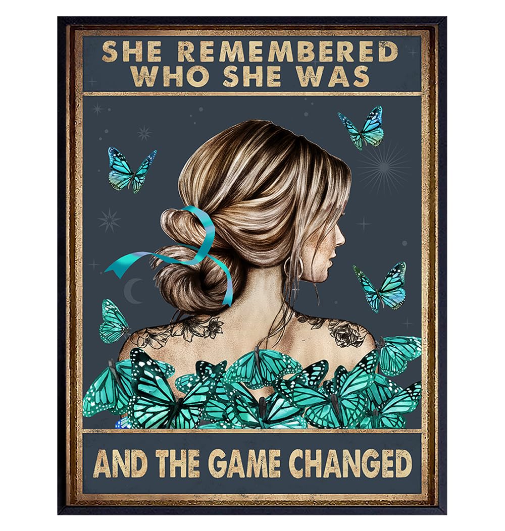 Teal Blue Boho Wall Art 11x14 - Inspirational Quotes for Women - positive affirmation - Motivational Wall Decor - Boho-chic Decoration - She Remembered Who She Was And The Game Changed Positive Quotes