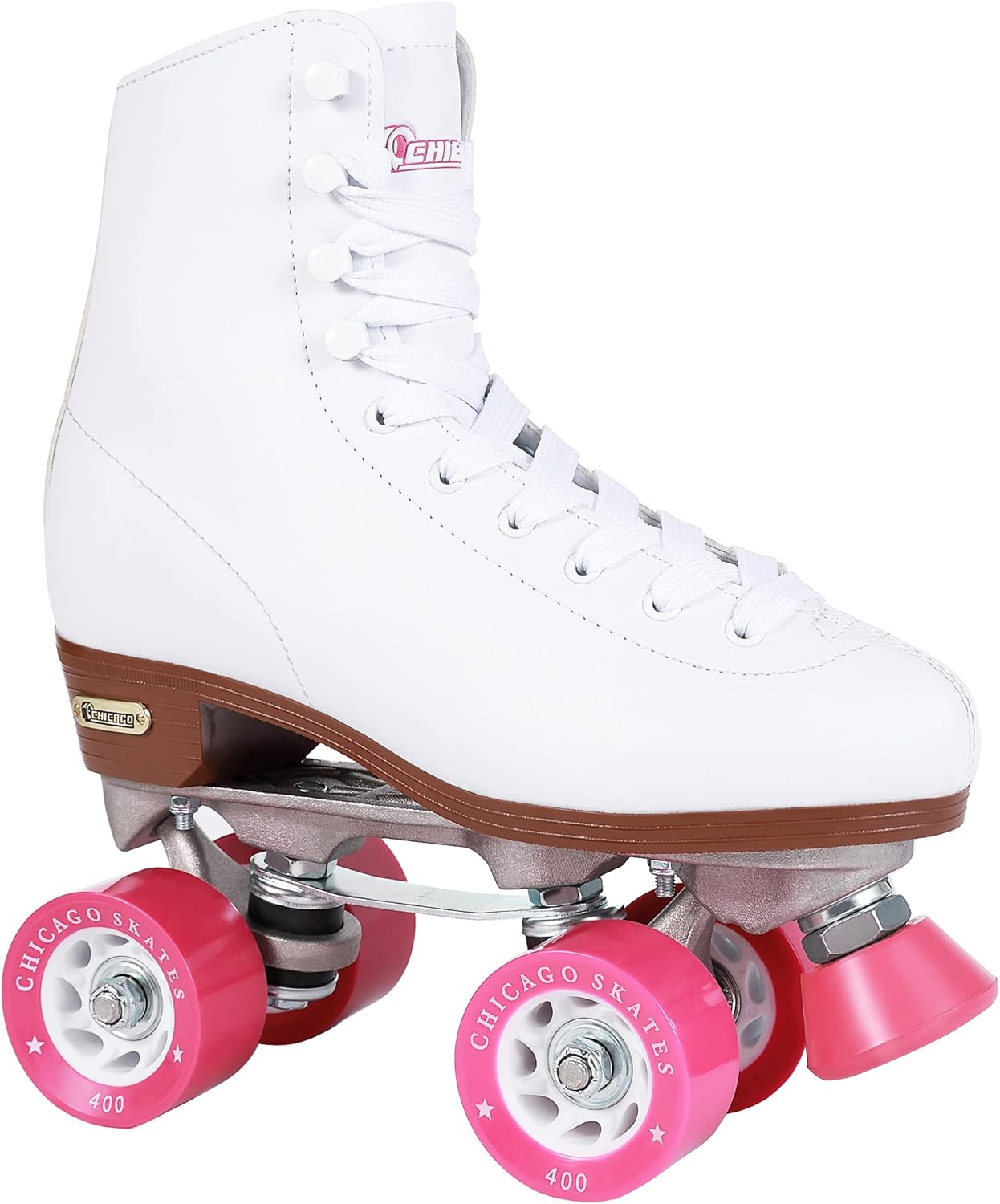 CHICAGO Skates Premium White Quad Roller Skates for Girls and Women Beginners Classic Adjustable High-Top Design for Indoor or Outdoor Skates and Roller Derby