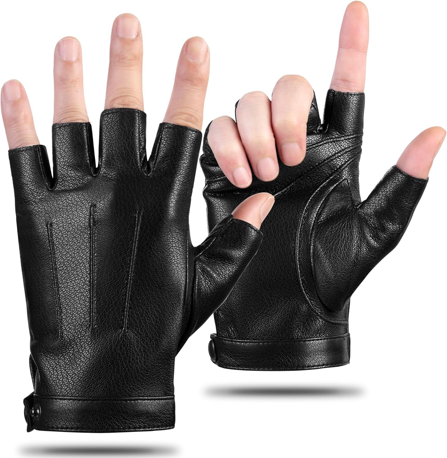 Fingerless Driving Riding Leather Gloves Outdoor Anti-Slip Sports Half Finger Gloves for Men Women