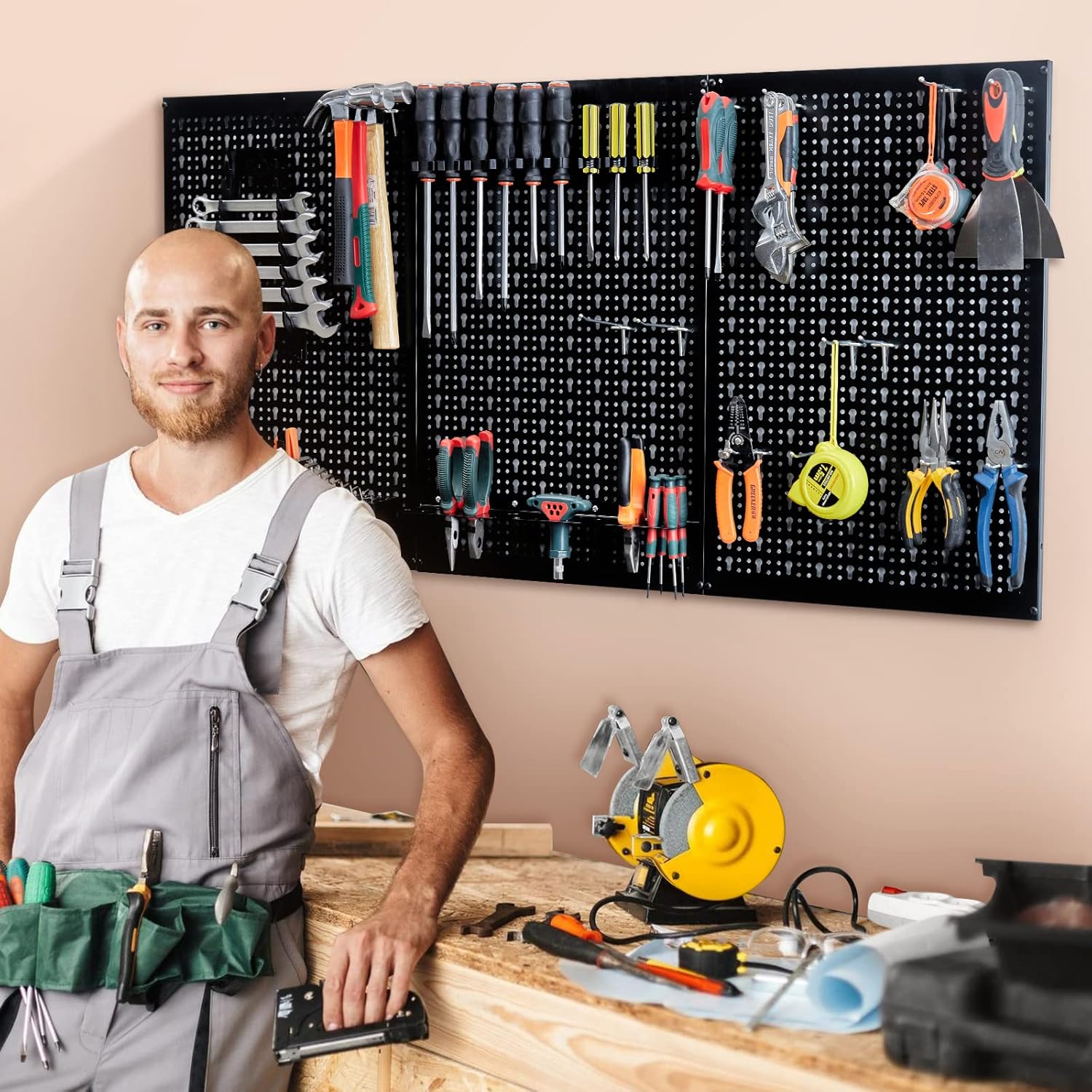 Ultrawall Peg Board Wall Organizer 4 ft. Metal Pegboard Garage Wall Pegboard Tool Storage Kit with Accessories for for Workbench, Garage, 45pcs