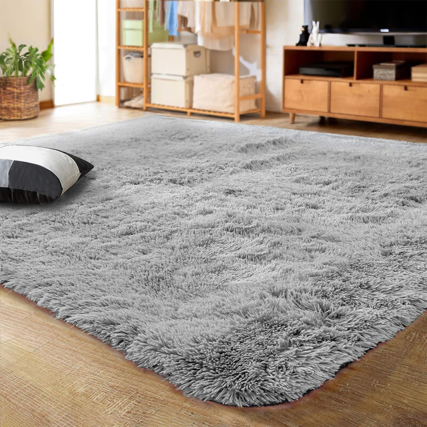 LOCHAS Ultra Soft Indoor Modern Area Rugs Fluffy Living Room Carpets for Children Bedroom Home Decor Nursery Rug 4x5.3 Feet, Gray