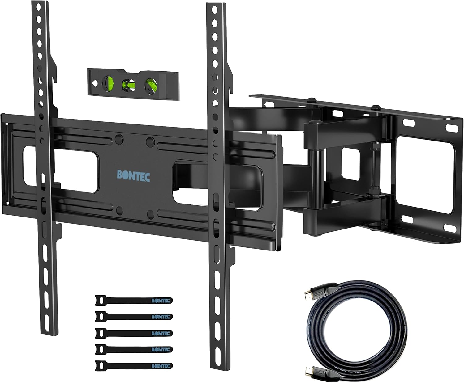 BONTEC Full Motion TV Wall Mount for 23-70 inch LED OLED OLCD UHD Flat Curved TVs, Tilt Swivel Dual Articulating 6 Arms TV Bracket Supports Up to 99lbs, Max VESA 400x400mm, Fit 8/12/16 Studs