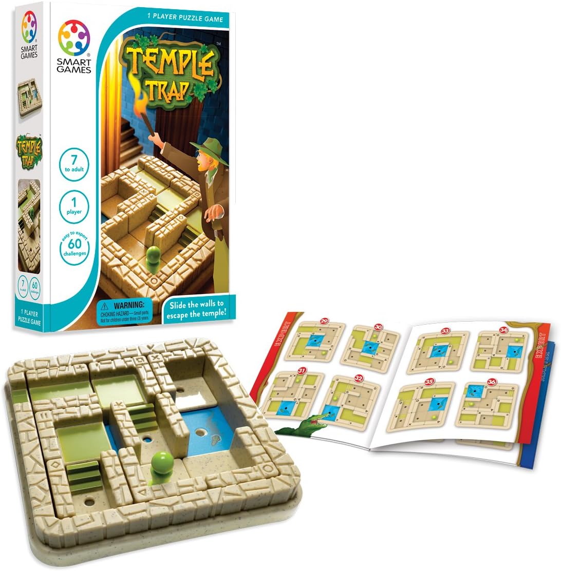 SmartGames Temple Trap Cognitive Skill-Building Travel Game with Portable Case Featuring 60 Challenges for Ages 7 - Adult