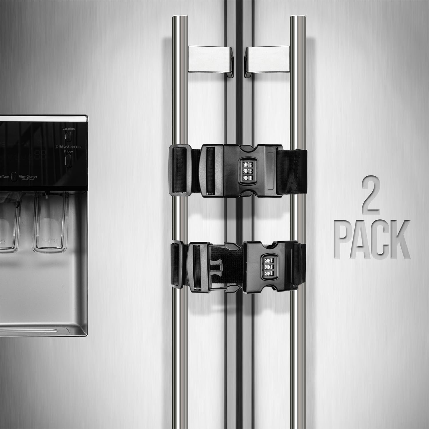 Fridge Lock for Kids and Adults, (2 Pack) French Door Refrigerator Lock, Adjustable Refrigerator Lock for Kids, Toddlers, and Adults, Double Door Fridge Lock, Easy Installation