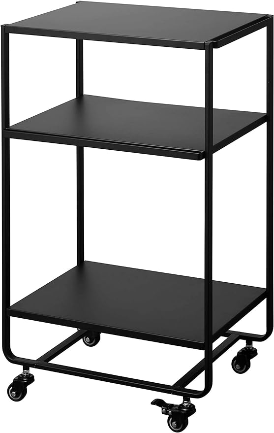 YAMAZAKI Home 3-Tier Storage Utility Kitchen/Bathroom | Steel | Rolling Carts, One Size, Black