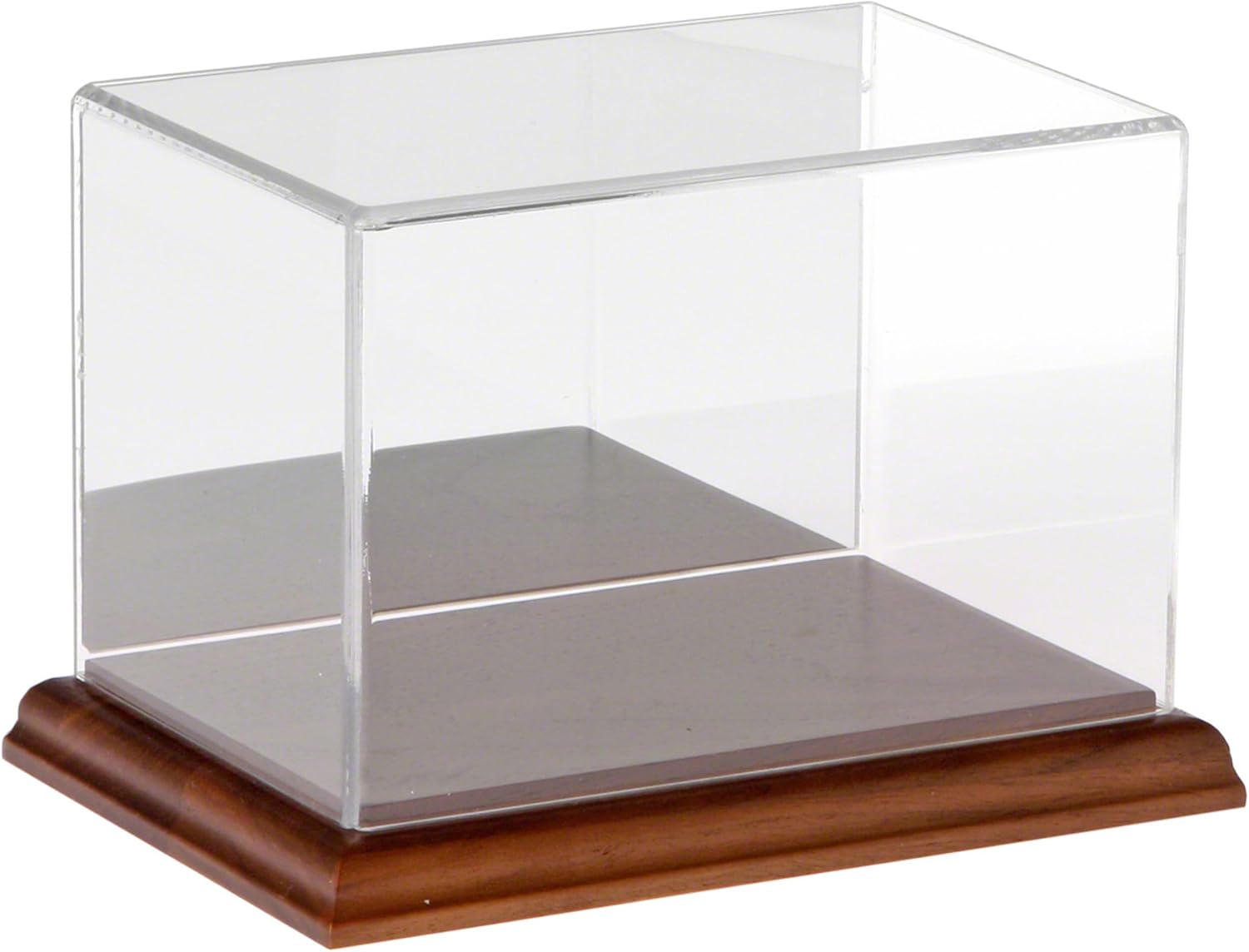 Plymor Clear Acrylic Display Case with Hardwood Base (Mirror Back), 6 W x 4 D x 4 H