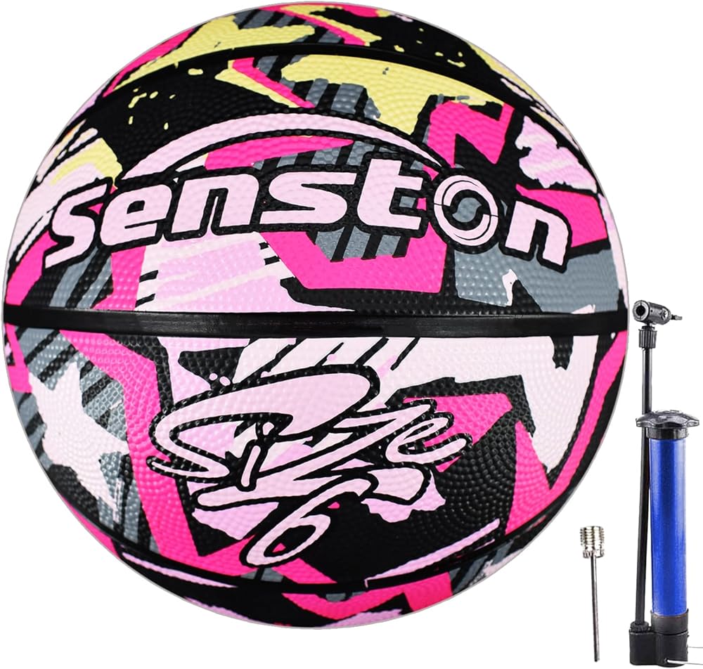 Senston Women Basketball Size 6, 28.5 Basketball Ball for Girls Womens, Outdoor/Indoor/Street Basketballs 28.5" with Pump