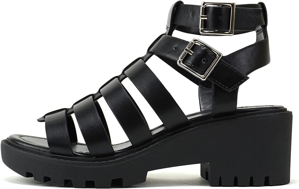 Soda Rebirth ~ Women Open Toe Fisherman Multi Strap Velcro Buckle Lug Sole Low Block Heeled Sandals