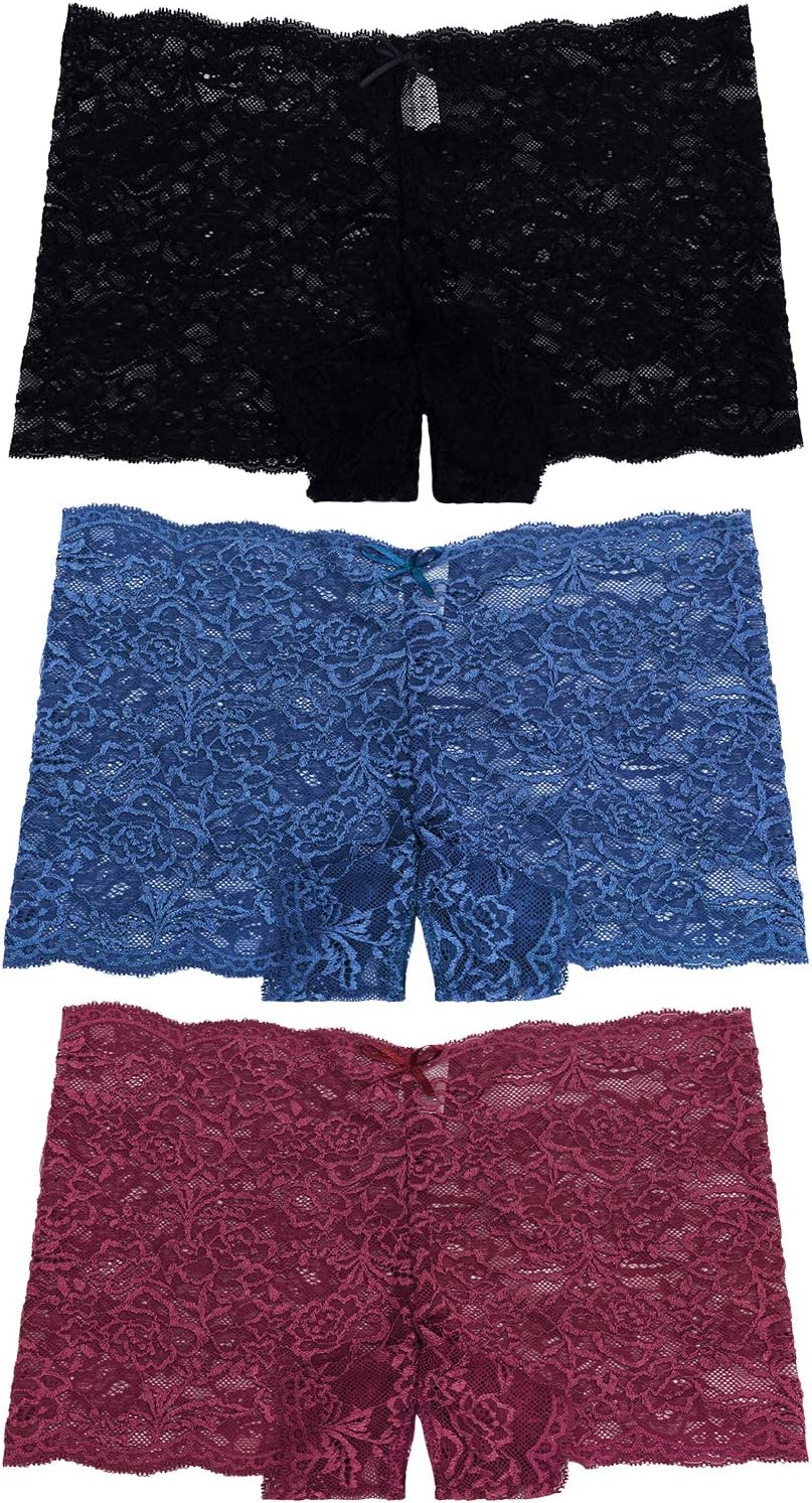 3 Pack of Women' Regular & Plus Size Lace Boyshort Panties