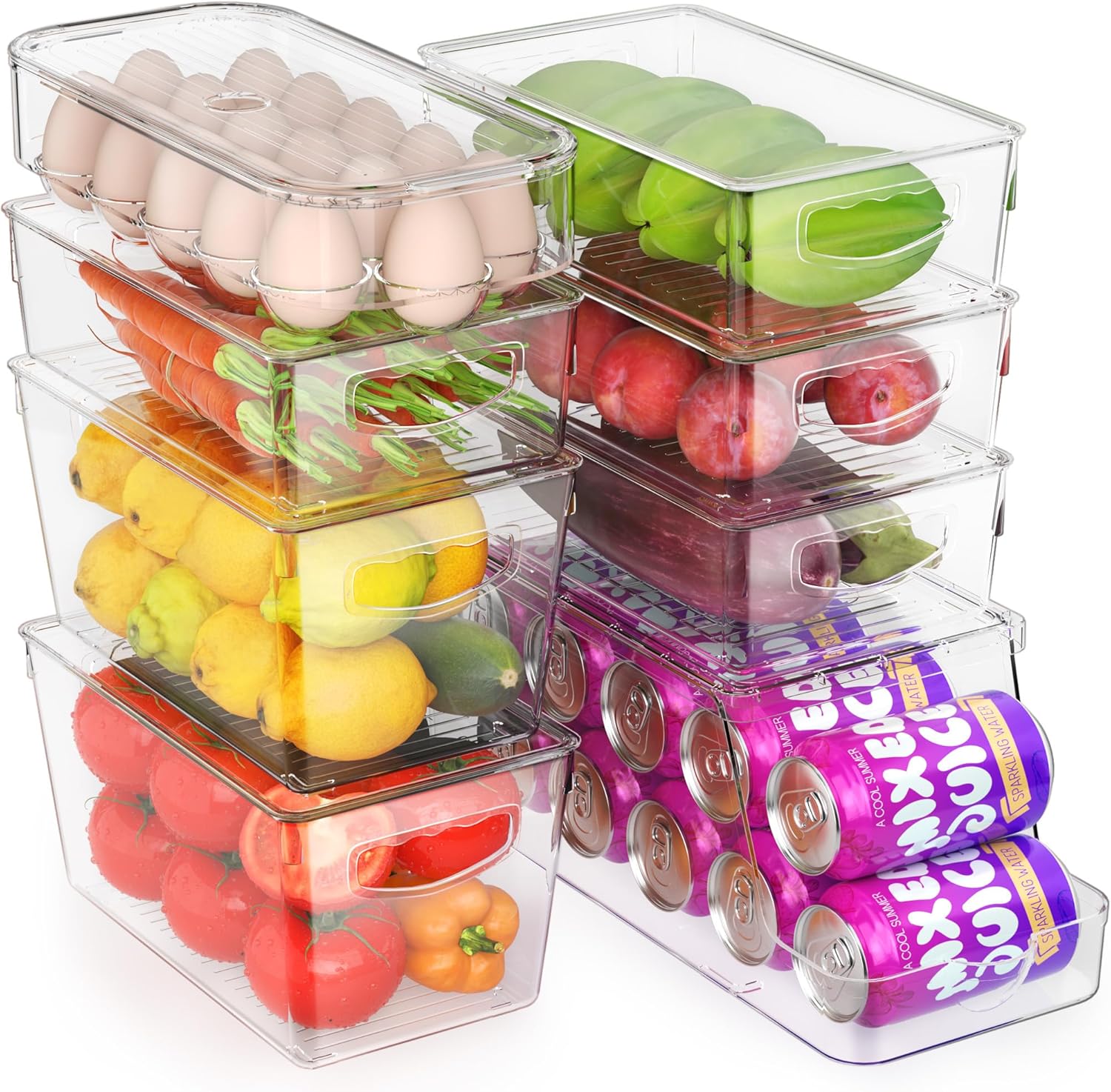 Refrigerator Organizer Bins-8 Pack Fridge Organizers and Storage Clear with Lids Stackable Storage Bins Plastic Clear Containers for Organizing for Kitchen Cabinet Pantry Bins