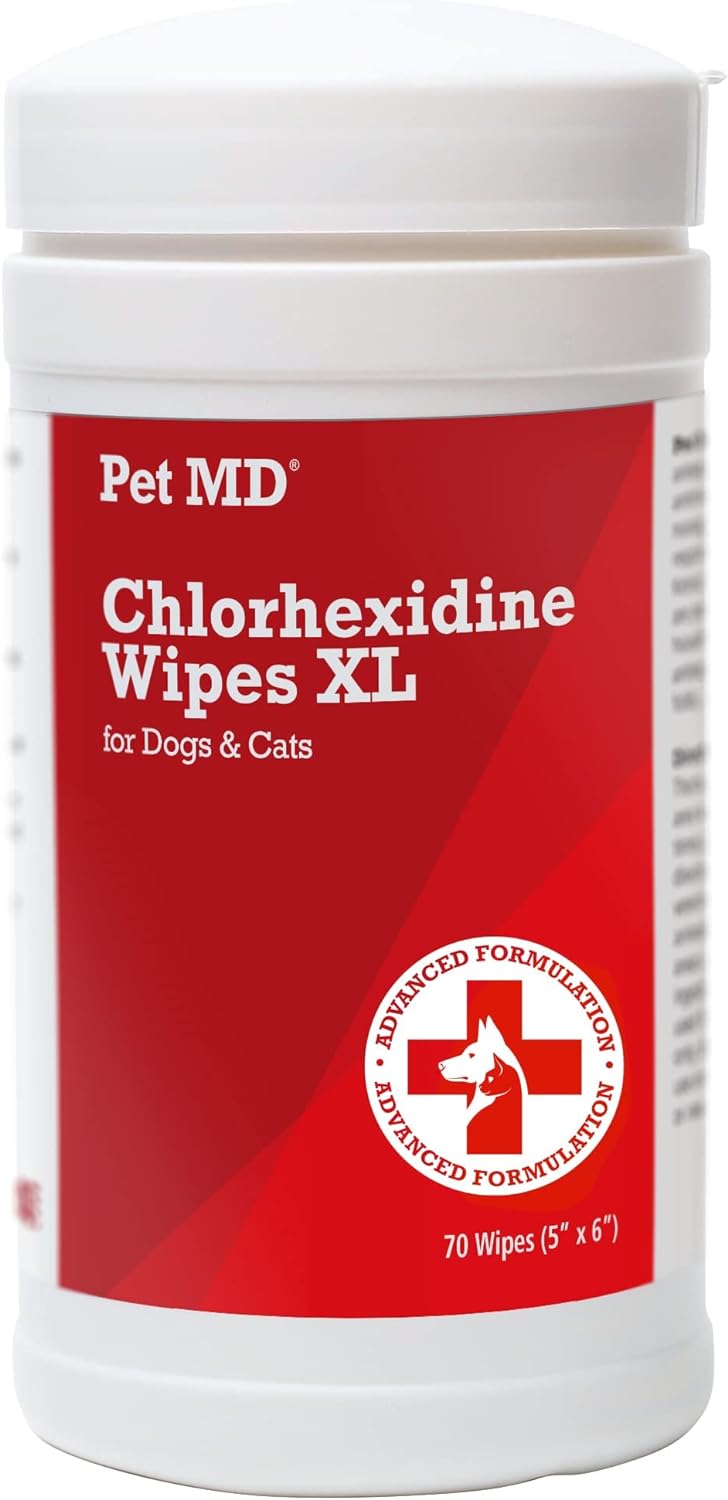 Pet MD XL Topical Wipes with Aloe for Dogs and Cats - Topical Wipes for Cleansing of Skin and Coat for Pets - 70 XL Wipes