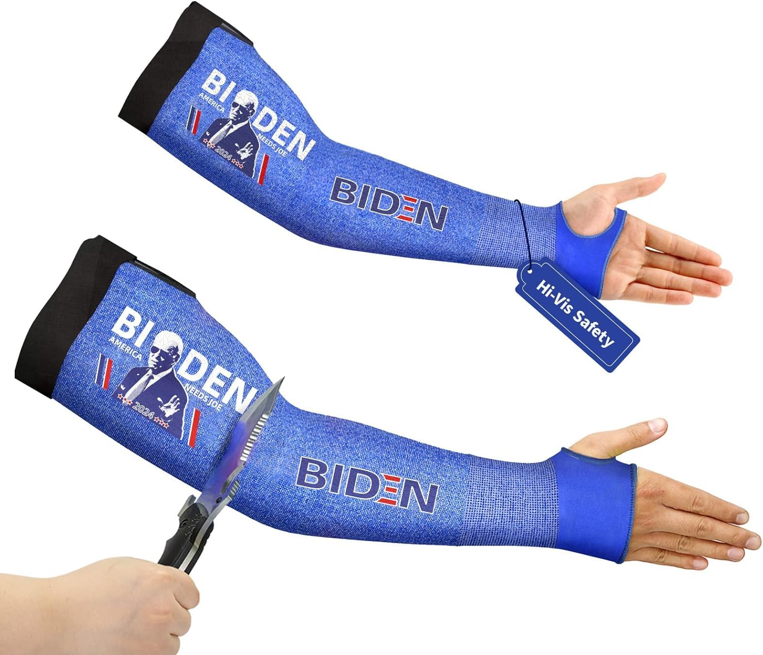 Biden Harris 2024 Arm Sleeves Inspirational Gifts for Biden Fans, ANSI A6 Cut Resistant Arm Protectors for High Risk Work, UPF50+ UV Sun Protection Cooling Farmer Sleeves for Gardening