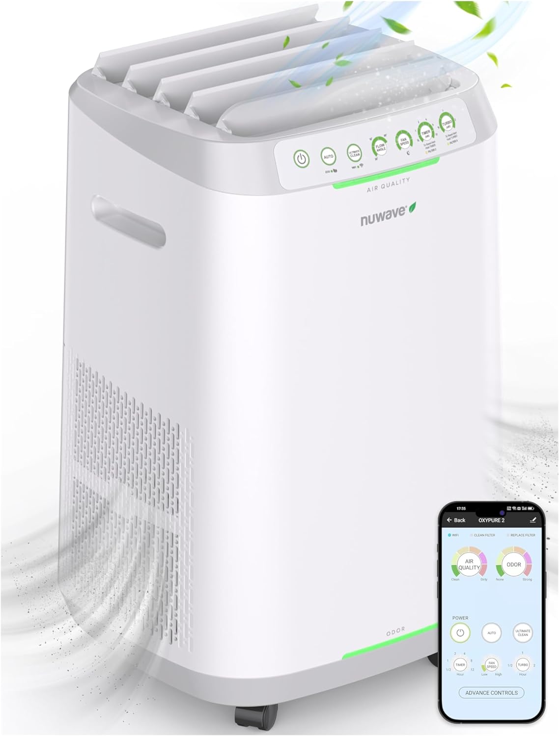 Nuwave OxyPure ZERO Air Purifiers with 20 Yr Washable and Reusable Bio Guard Tech Air Filter, Large Room Up to 2002 Ft, Air Quality Monitor, 0.1 Microns, 100% Capture Allergies, Smoke, Dust, Pollen